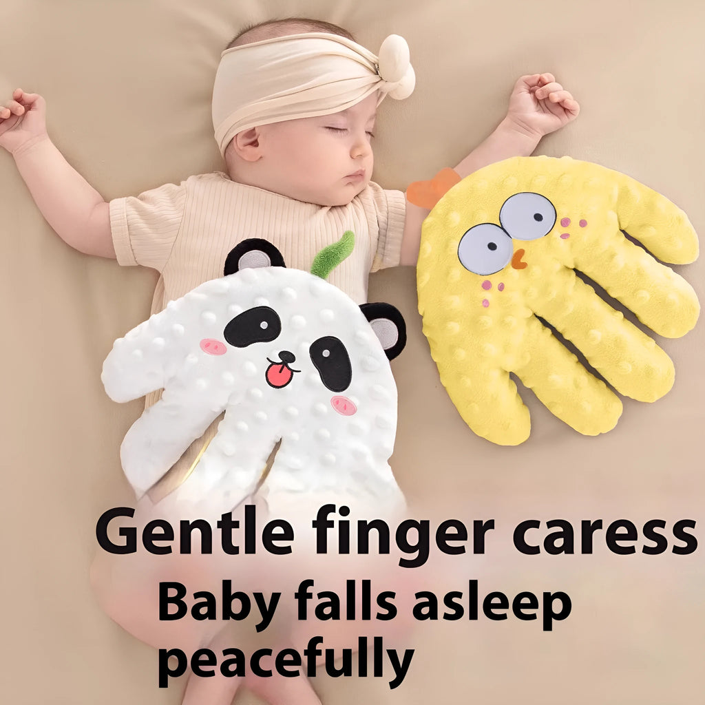 Electric pat shock big palm doll in cute panda style with remote control and charging cable on a neutral background