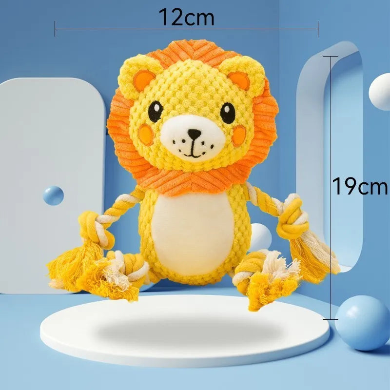Plush squeaky dog toy bundle with lion and monkey designs for medium to large dogs