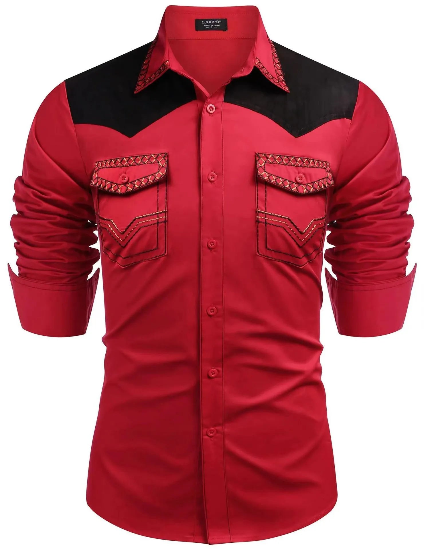 Western denim mid-length tight colour matching men's shirt in black colour with long sleeves