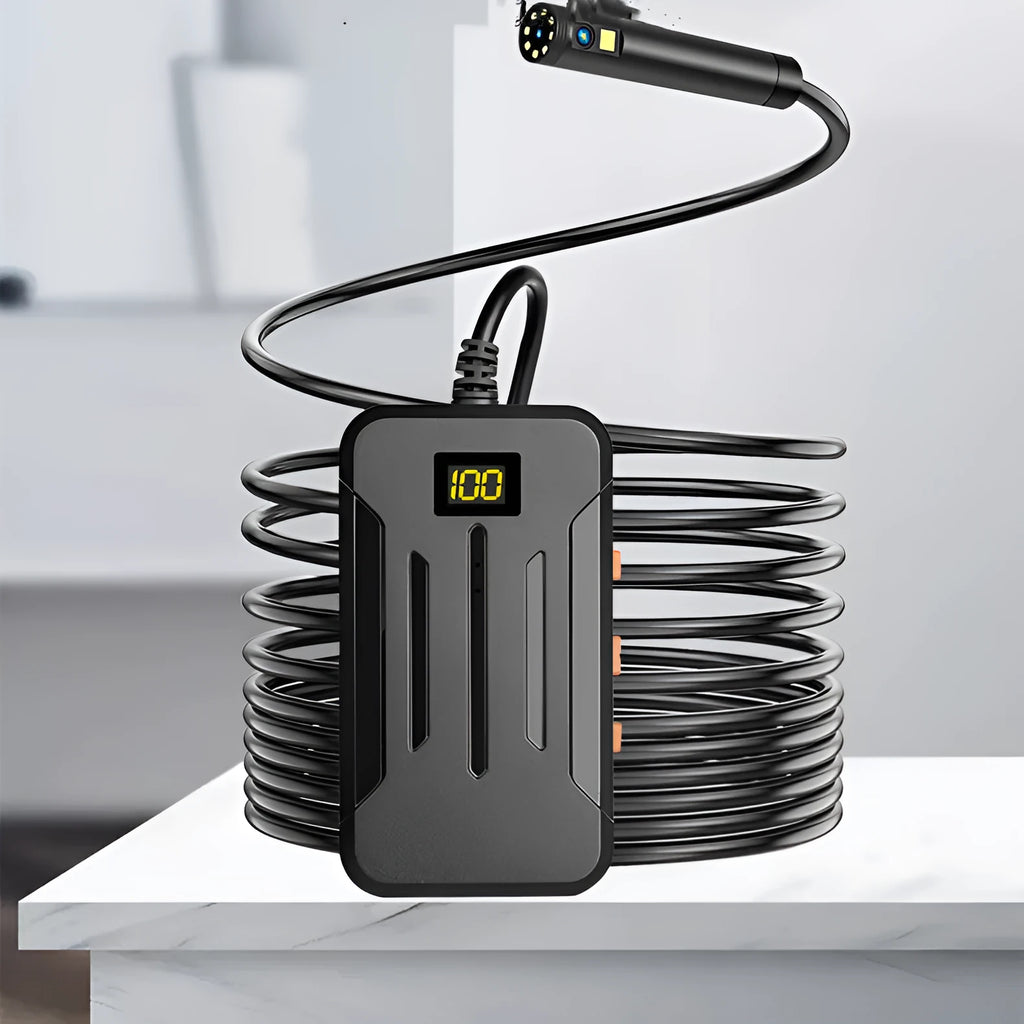 F300 wireless dual lens endoscope with 5.5mm and 8mm waterproof camera probes, hook, and magnet accessories