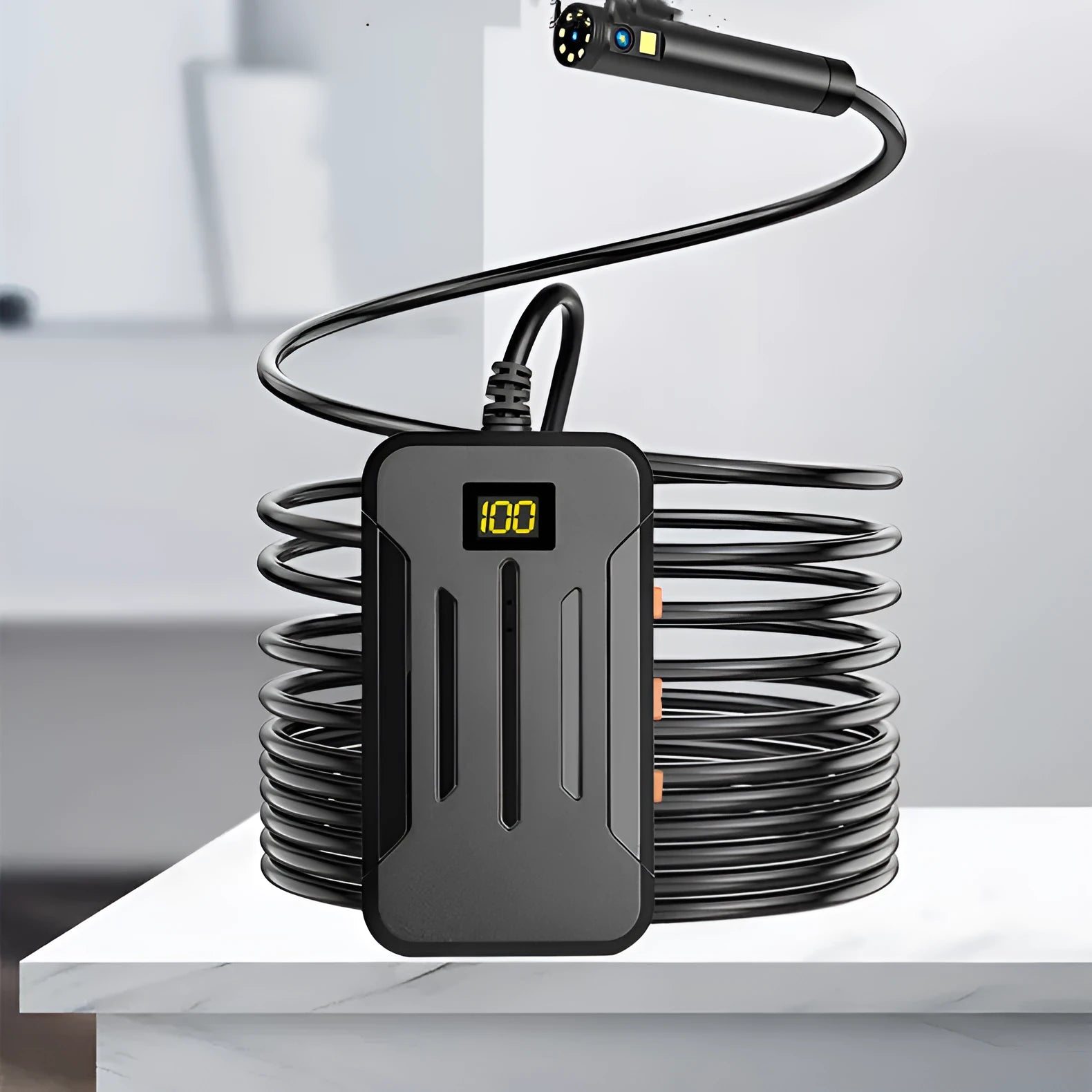 F300 wireless dual lens endoscope with 5.5mm and 8mm waterproof camera probes, hook, and magnet accessories