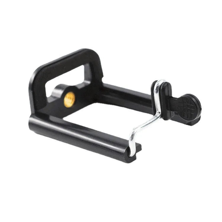 Black plastic U clip mobile phone holder bracket for mounting to camera arms.