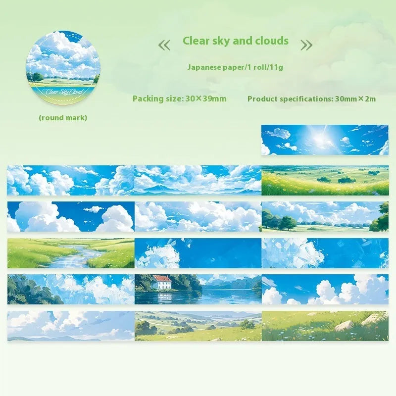 Japanese paper washi tape roll with sky theme designs including colourful clouds and twilight patterns