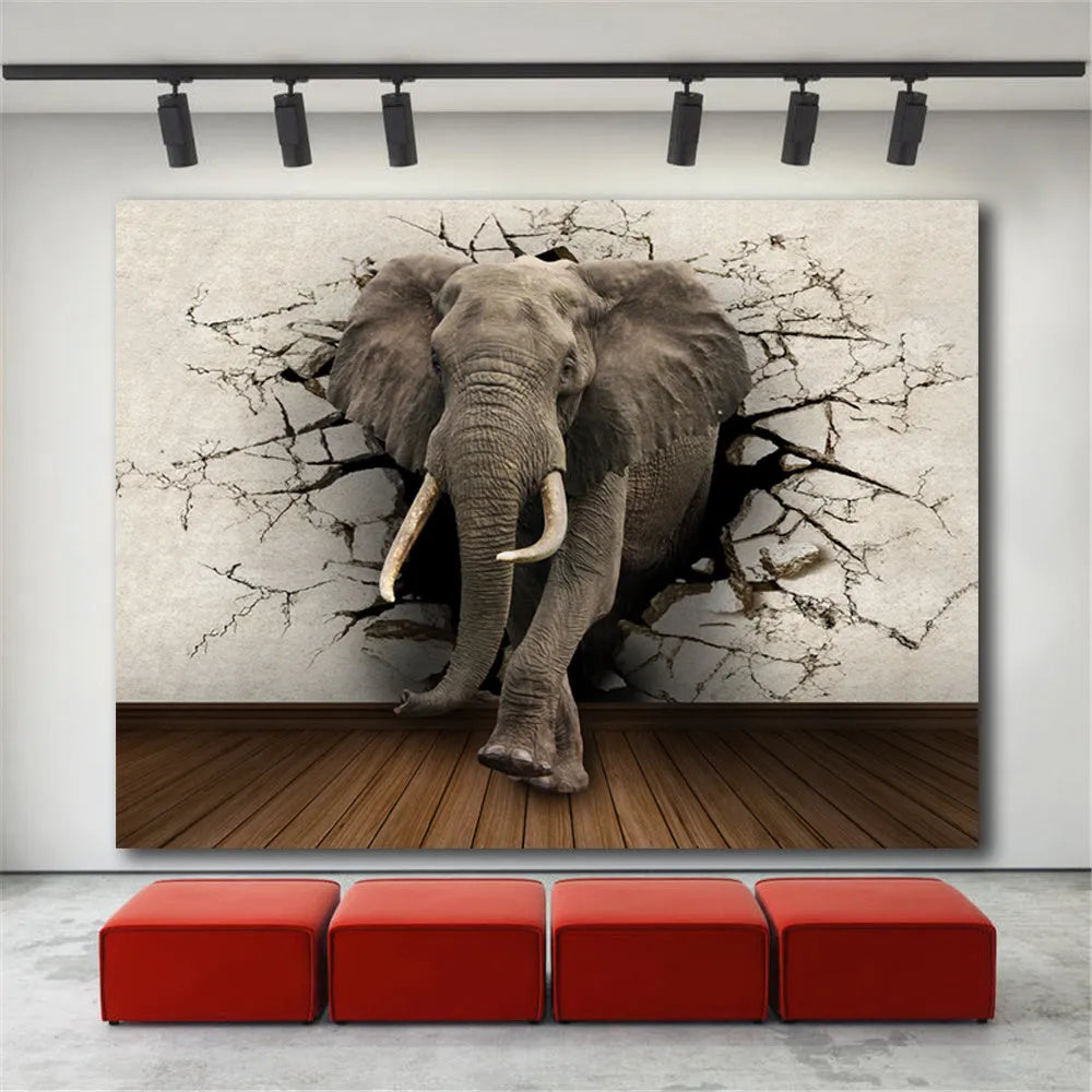 Frameless grey elephant canvas painting for living room wall decor