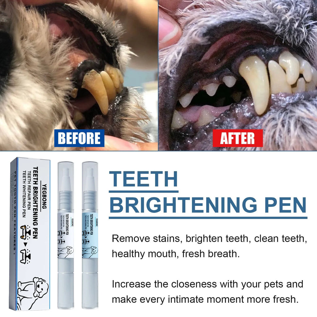 Pet teeth whitening pen set with two 3ml pens and dental brushes for dog and cat dental care