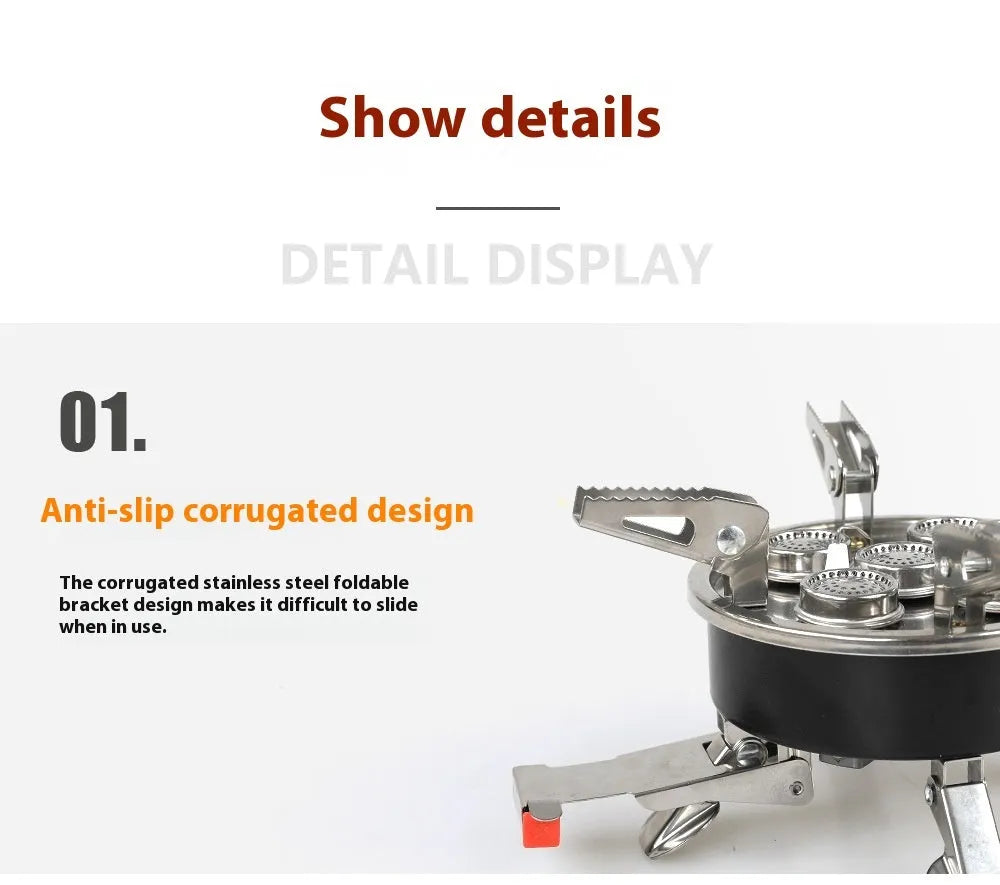 Silver portable split gas stove with foldable design and 100cm hose for 3-5 person outdoor cooking