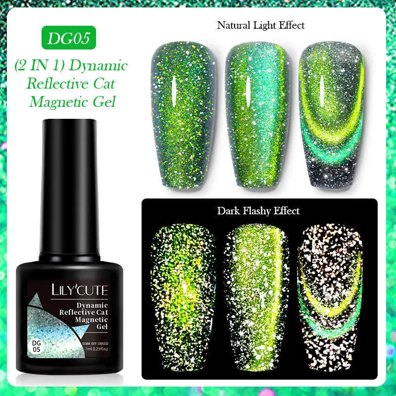 Diamond in the Debris Cat Eye Series nail polish gel bottles in six colours with included nail glue.