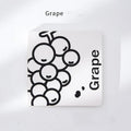 Square notebook with colour embossed fruit cover or white design, showing 14.5cm sides and 80g paper pages.
