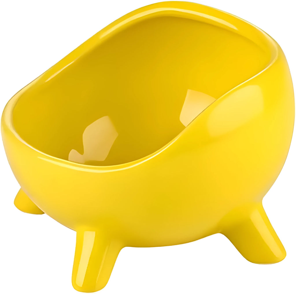 Green ceramic pet food bowl with four-legged stability design for cats and small dogs