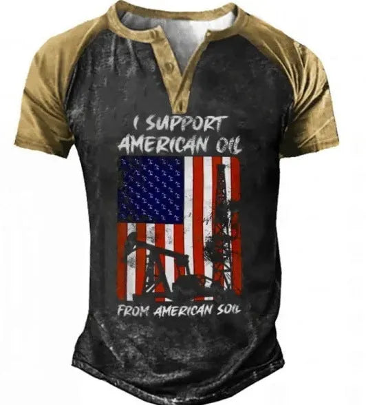 Men's short sleeve sports shirt with 3D printed pattern and lapel button in polyester fabric