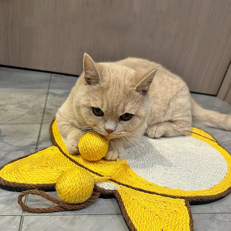 Yellow corgi design sisal cat scratching board with anti-slip base measuring 37 by 40 centimetres