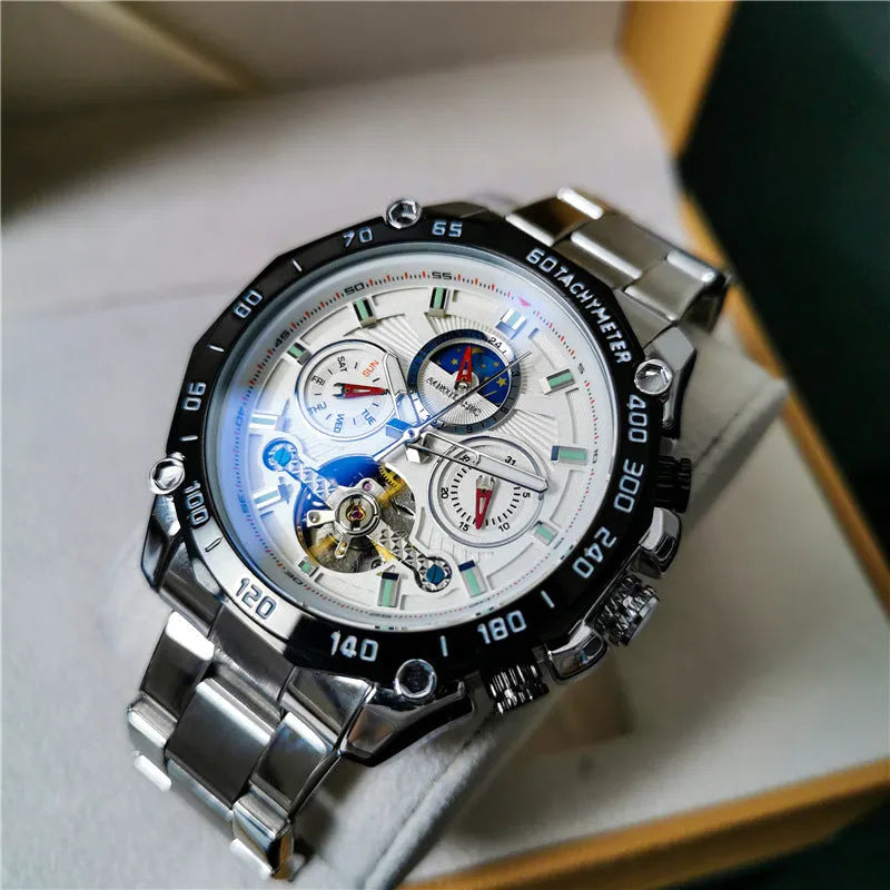 Men's automatic mechanical watch with 12mm thickness case in multiple colour combinations