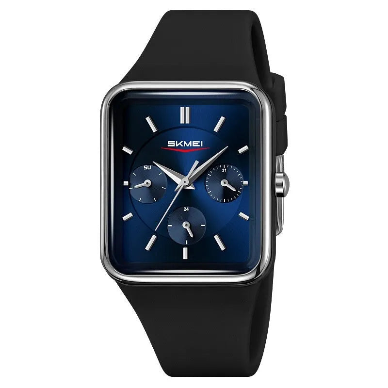 Slim square silicone waterproof watch for girls in white rose gold colour, showing 10.8mm thickness profile