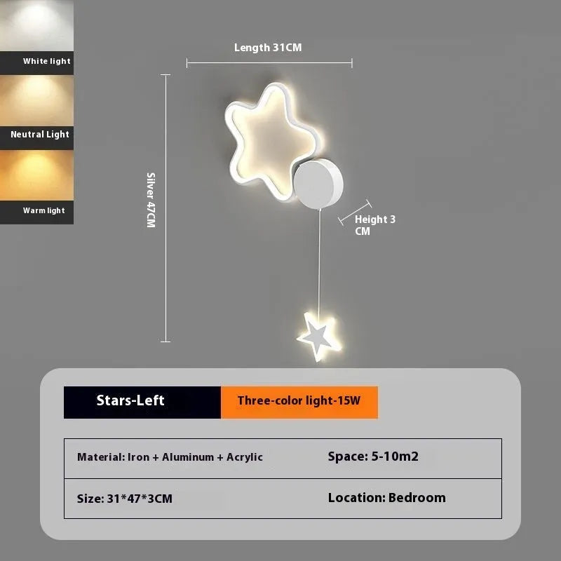 Cloud and star-shaped children's bedside wall lamp with LED lighting in black or white finish