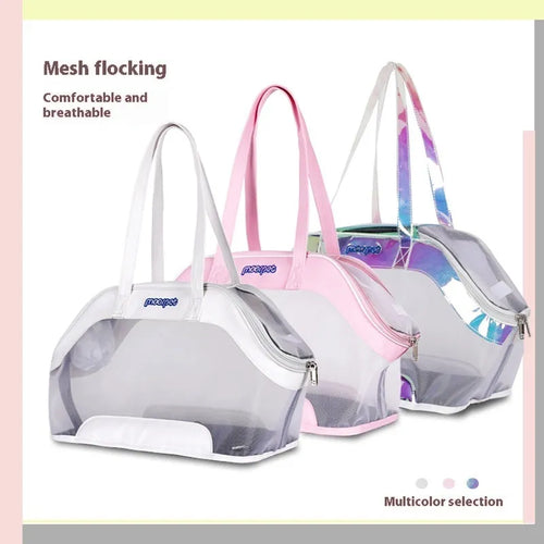 MOORPET leather cat carrier bag with handle, shown in a solid colour, for outdoor pet travel.