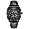 Stainless steel automatic mechanical men's watch with leather strap in blue, black, rose white or white colour options