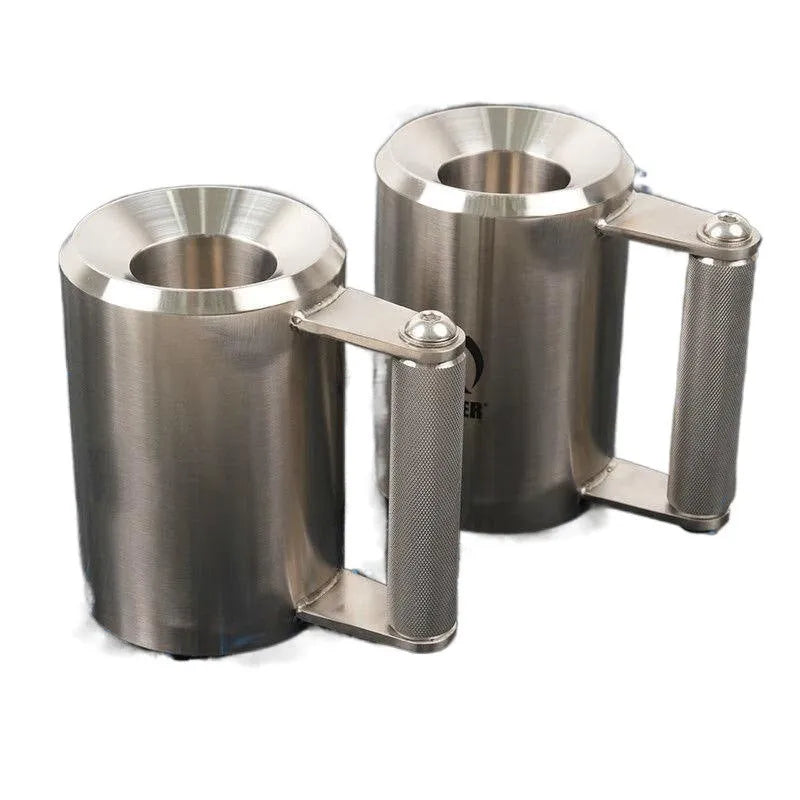 Single polished silver stainless steel dumbbell cup for weightlifting, rated at 8 kg.
