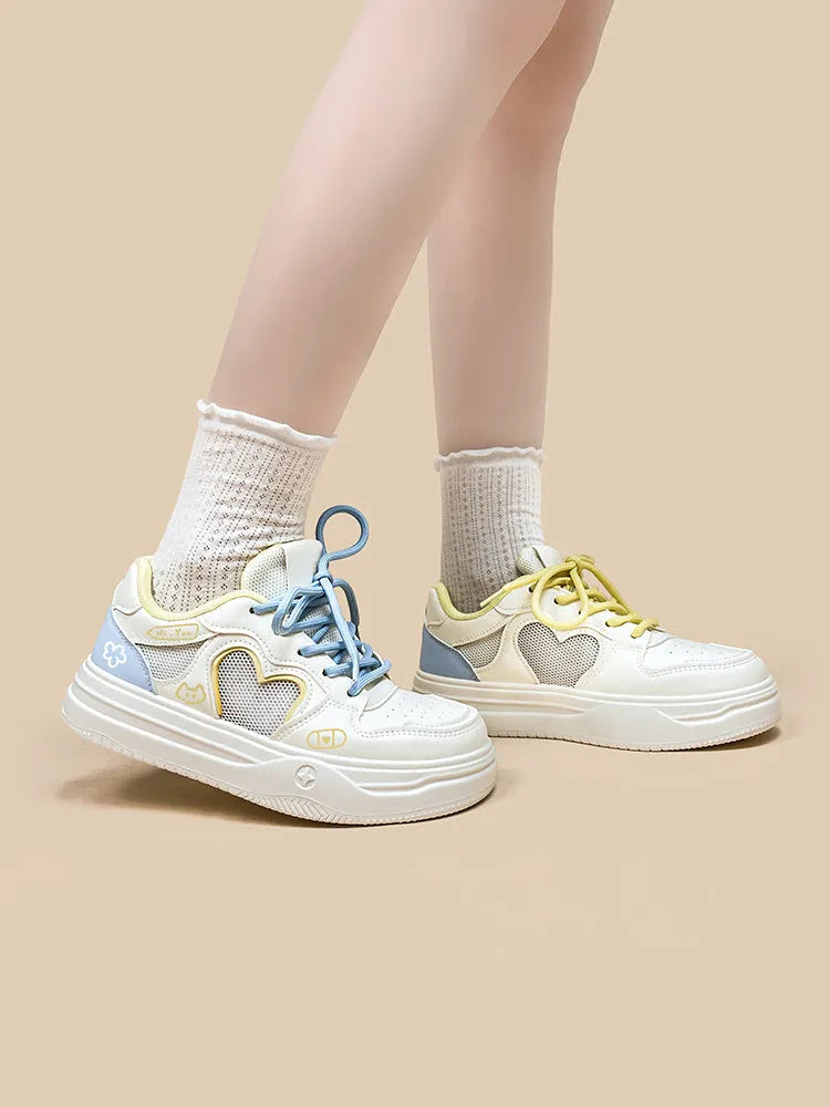 Summer mesh breathable casual sneakers in Meow Rabbit Sea Salt Cheese colour with lace-up closure