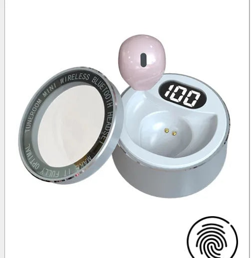 Invisible 9mm Bluetooth earbuds in skin, white, and pink colours with no flashing lights