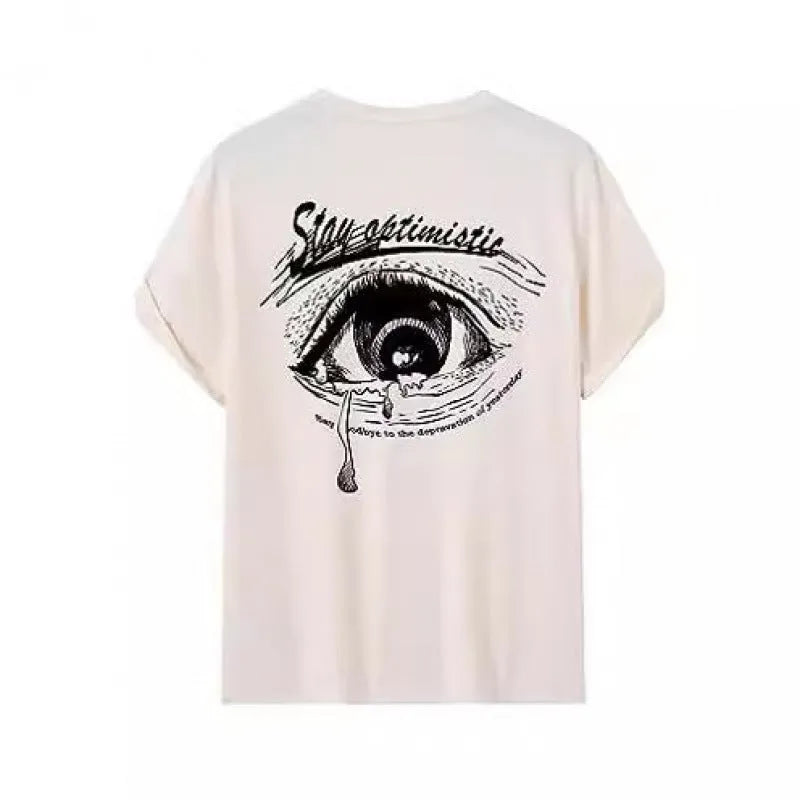 Men's grey printed short-sleeved casual t-shirt on a hanger