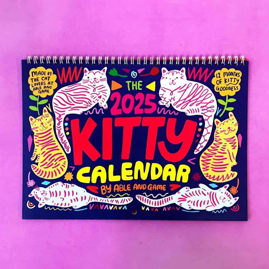 Cat-themed wall calendar with 2024 and 2025 model options showing monthly date layout