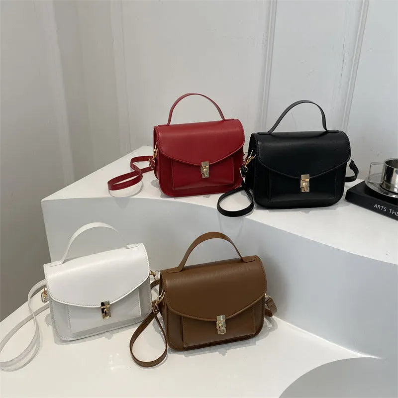 Retro messenger bag in horizontal square shape with sandwich pocket design in choice of four colours