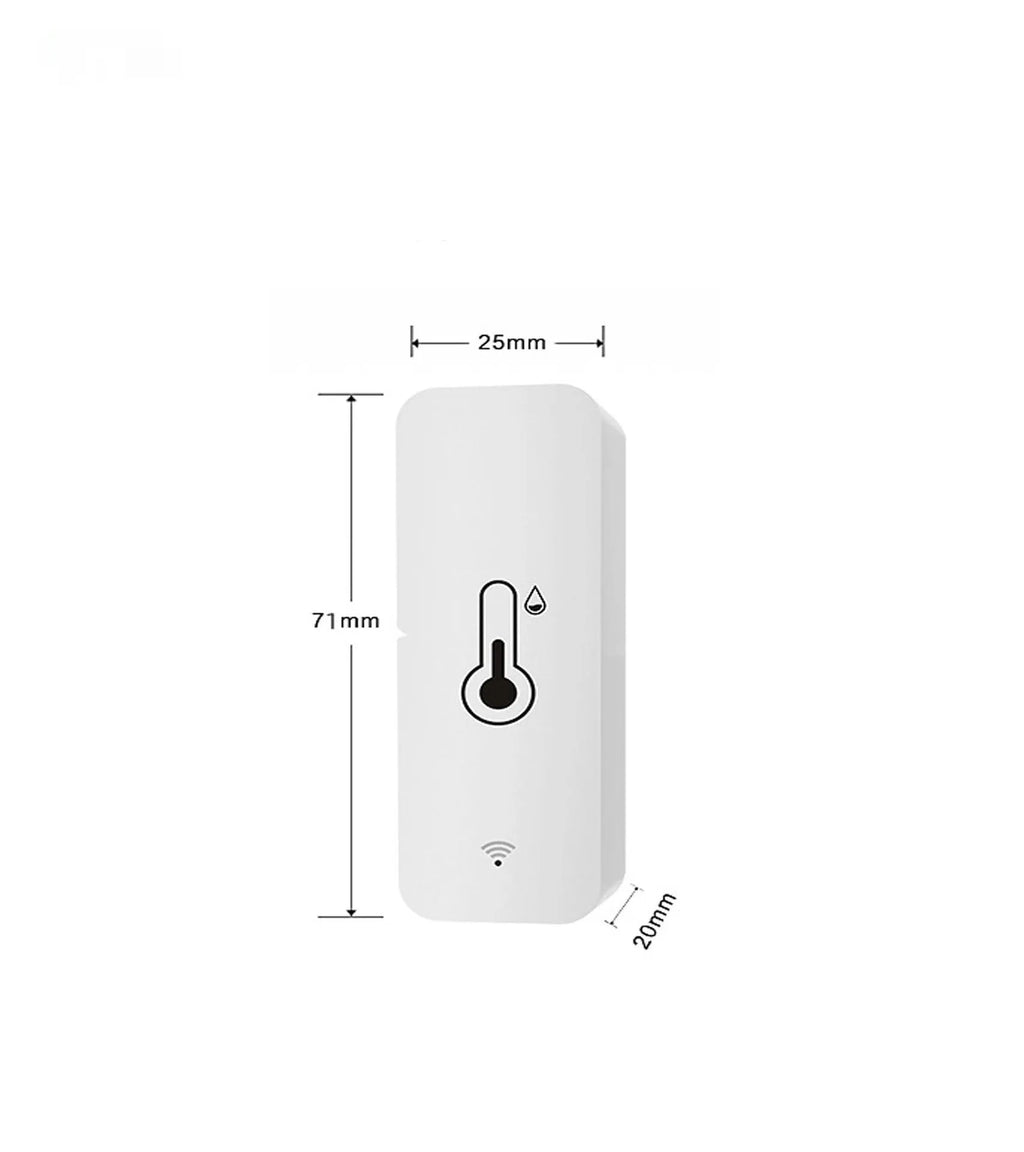 WiFi Zigbee temperature humidity sensor with ABS housing measuring 72mm x 25mm x 20mm