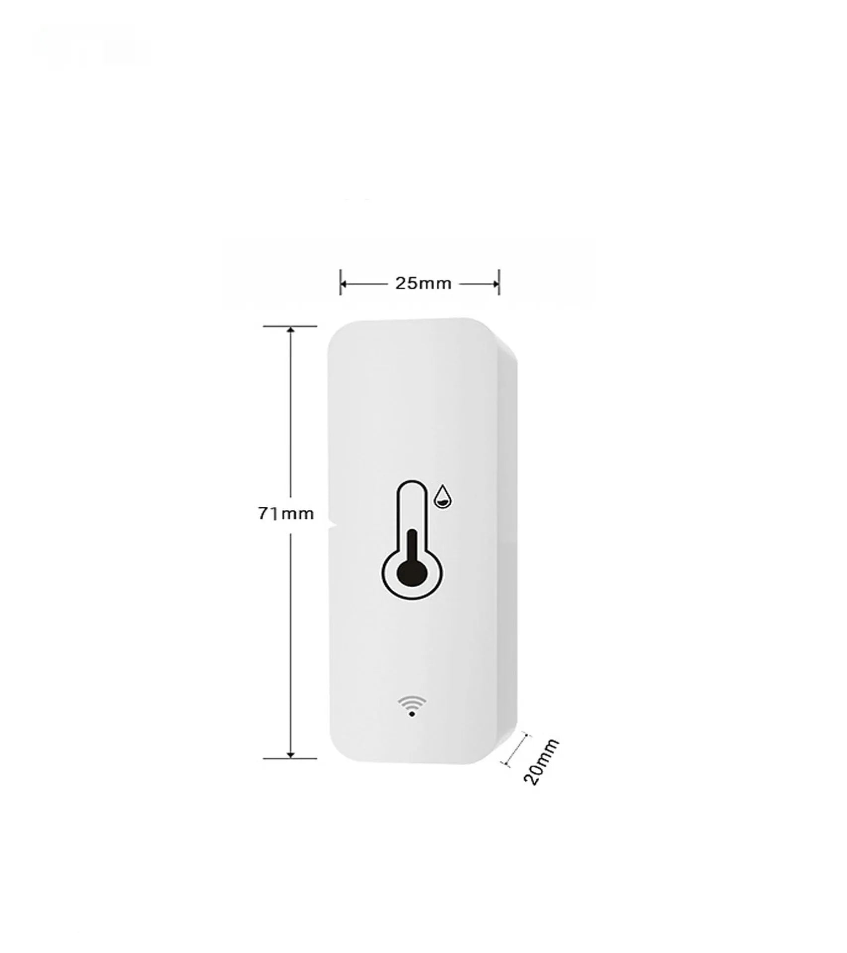 WiFi Zigbee temperature humidity sensor with ABS housing measuring 72mm x 25mm x 20mm