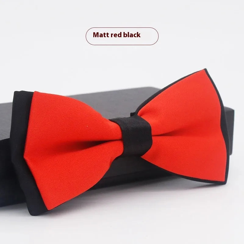Men's flat head solid colour bow tie in polyester, showing 12cm by 6cm size on a background.