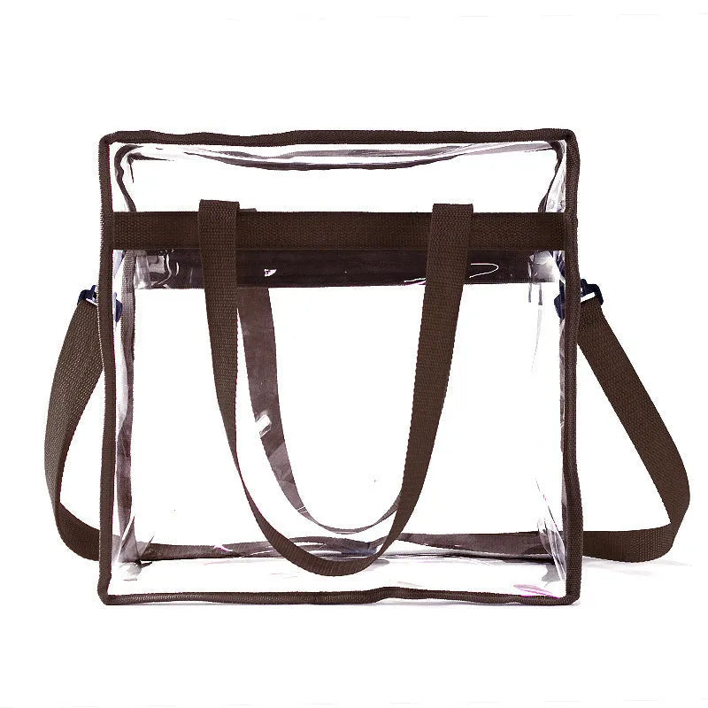 Women's transparent PVC shoulder messenger bag with double straps and side net pocket