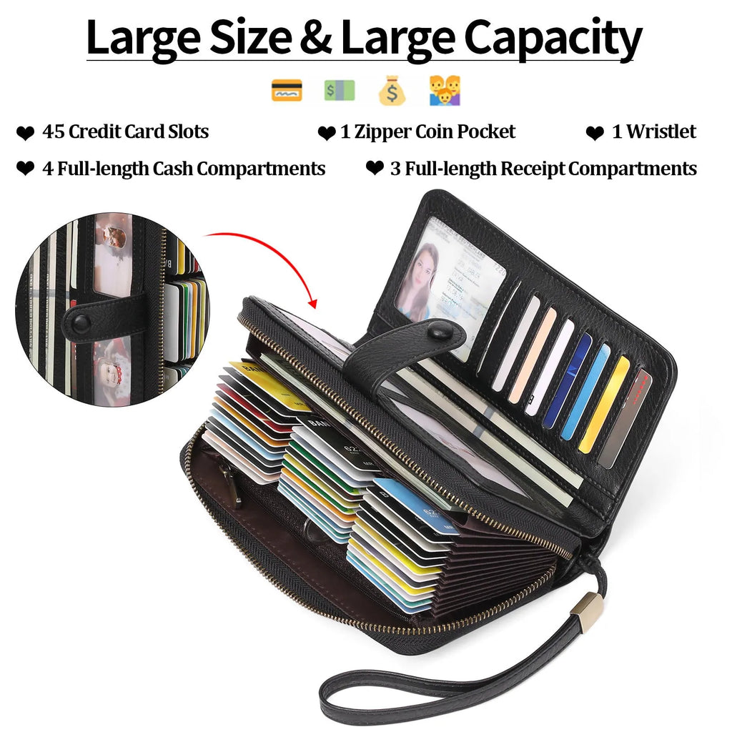 Women's expanding card holder wallet passport bag in synthetic leather with RFID protection