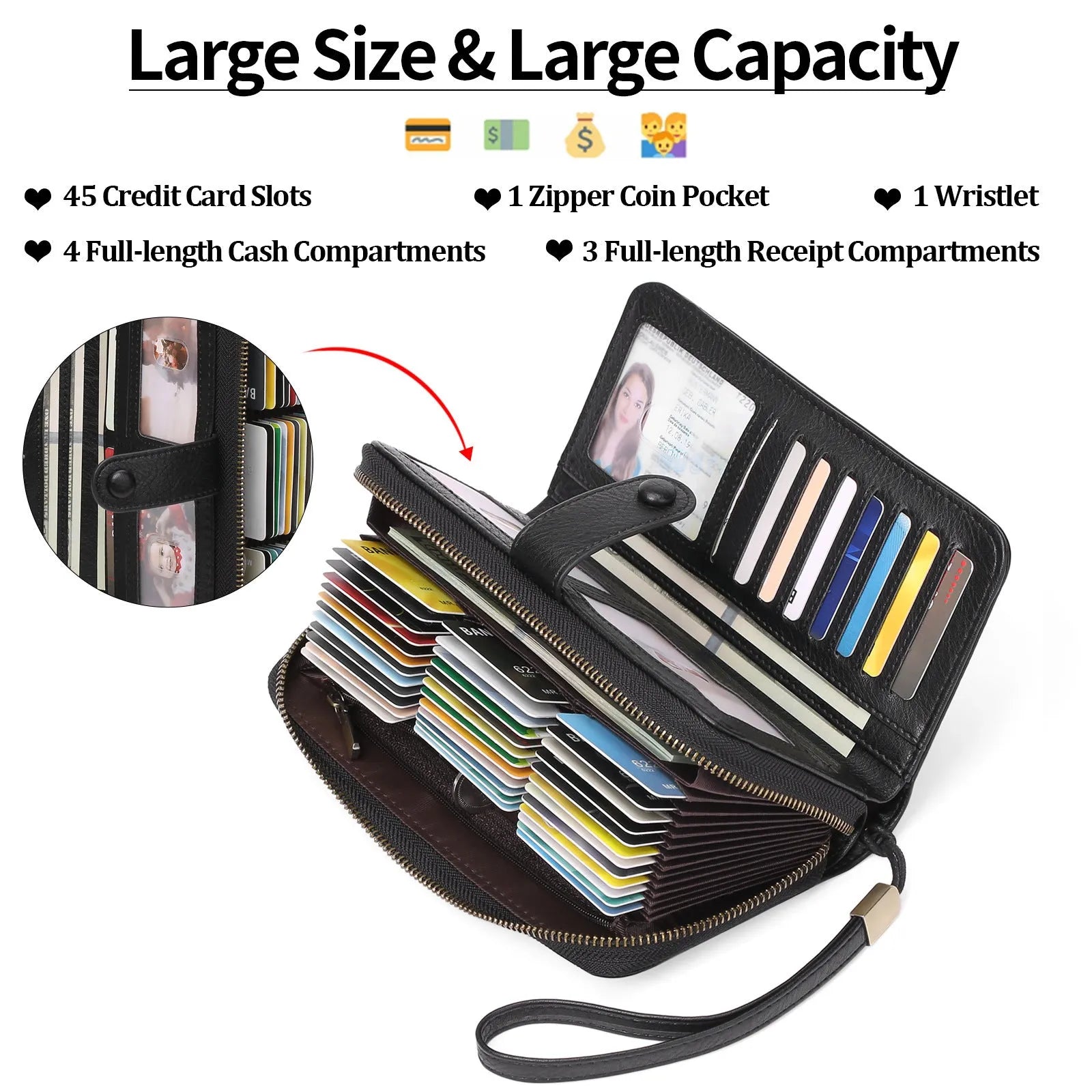 Women's expanding card holder wallet passport bag in synthetic leather with RFID protection