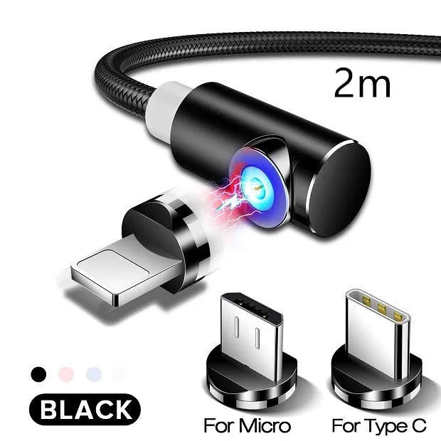 Magnetic charging cable with aluminium housing showing blind magnetic alignment and colour options