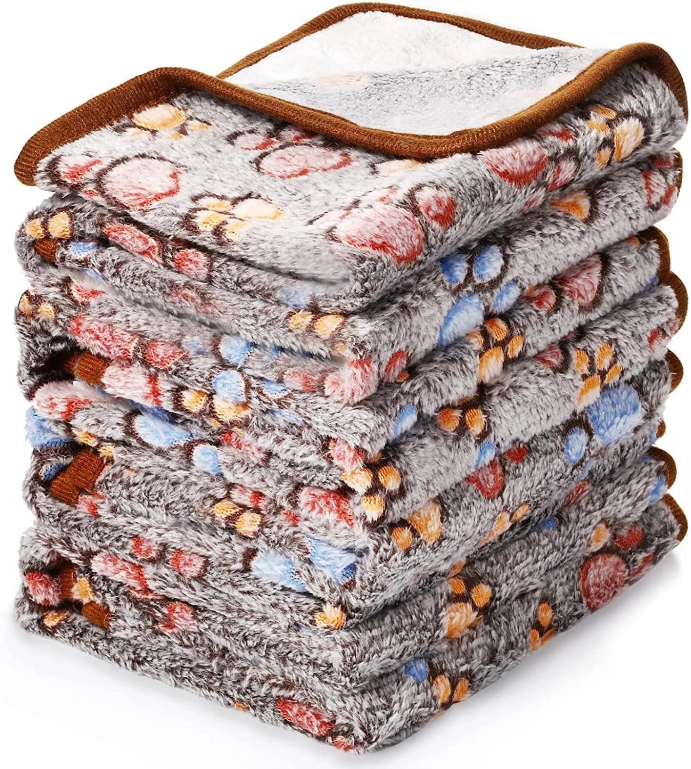 Coral fleece pet blanket with paw print pattern in beige colour, suitable for dogs and cats