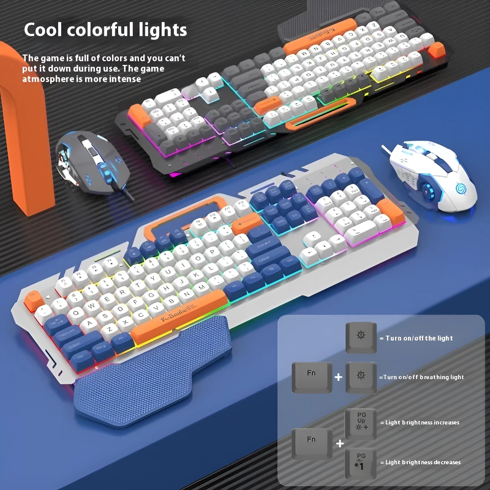 Blue wired gaming keyboard and mouse combo with 1.5 metre cable for notebook computers