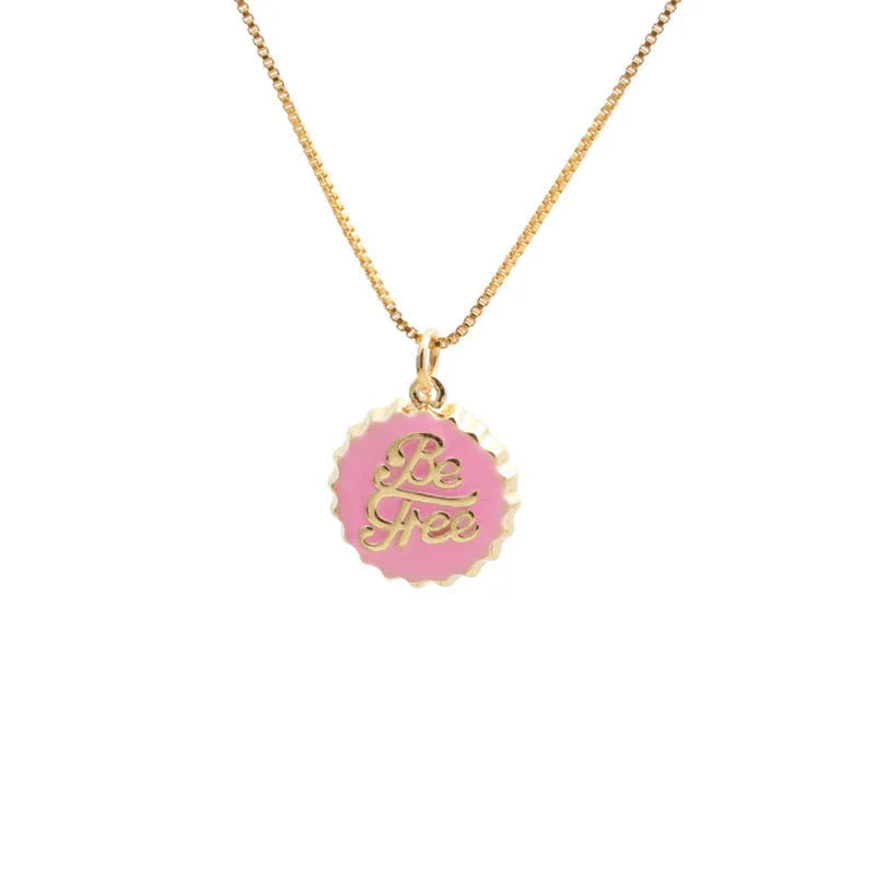 Copper bottle cap pendant necklace with electroplated 18K gold finish on 40cm box chain