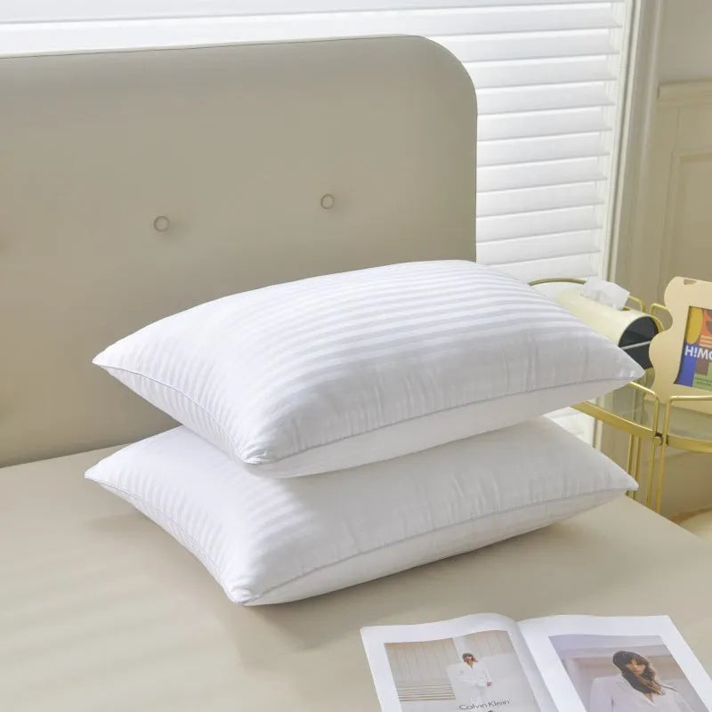 White hotel cotton satin stripe pillow with feather cotton fill in three size options