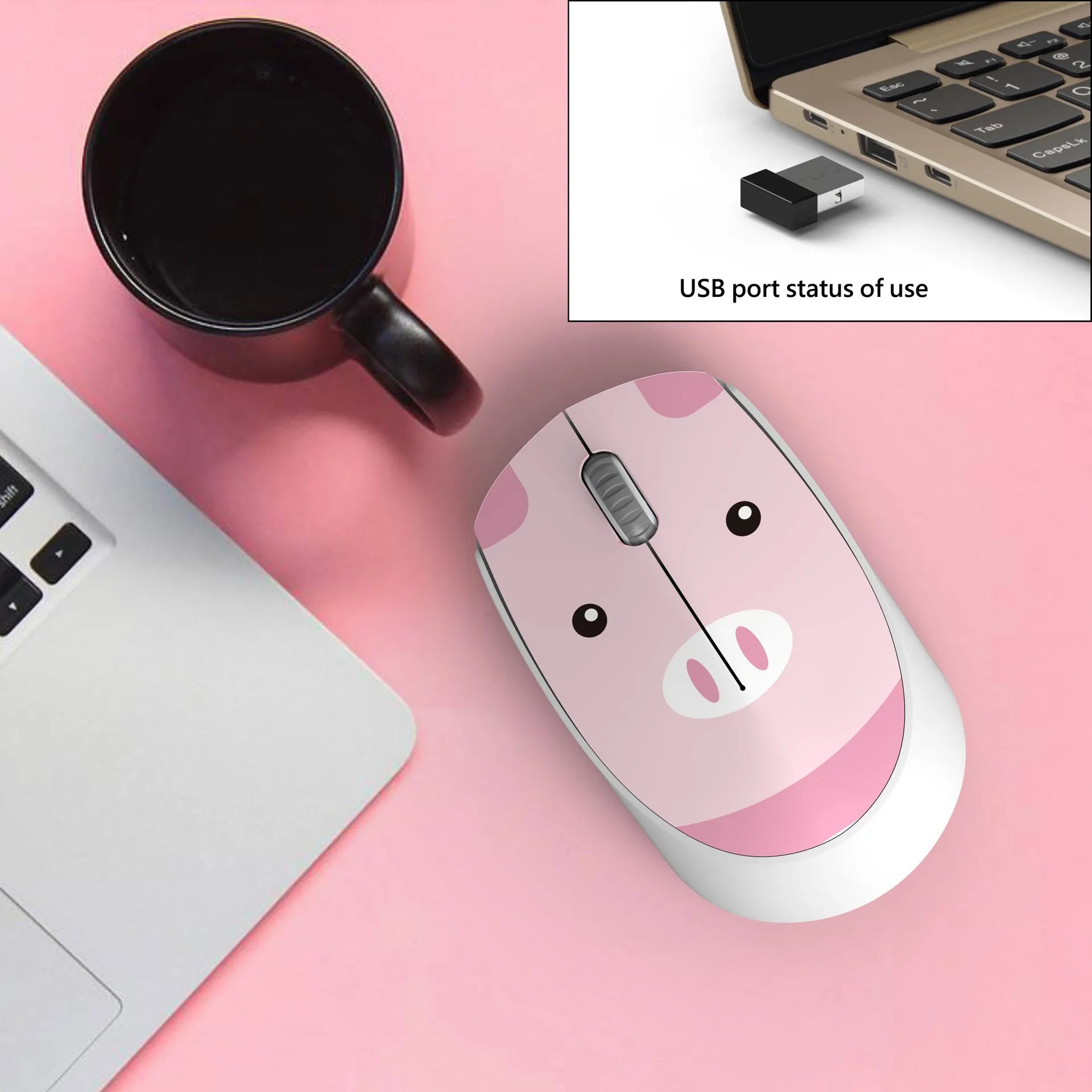 Wireless cartoon animal mini mouse showing blue rabbit, green bear, pink pig, and yellow tiger designs