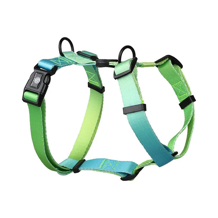 Gradient colour pet harness with adjustable chest strap in four pattern options