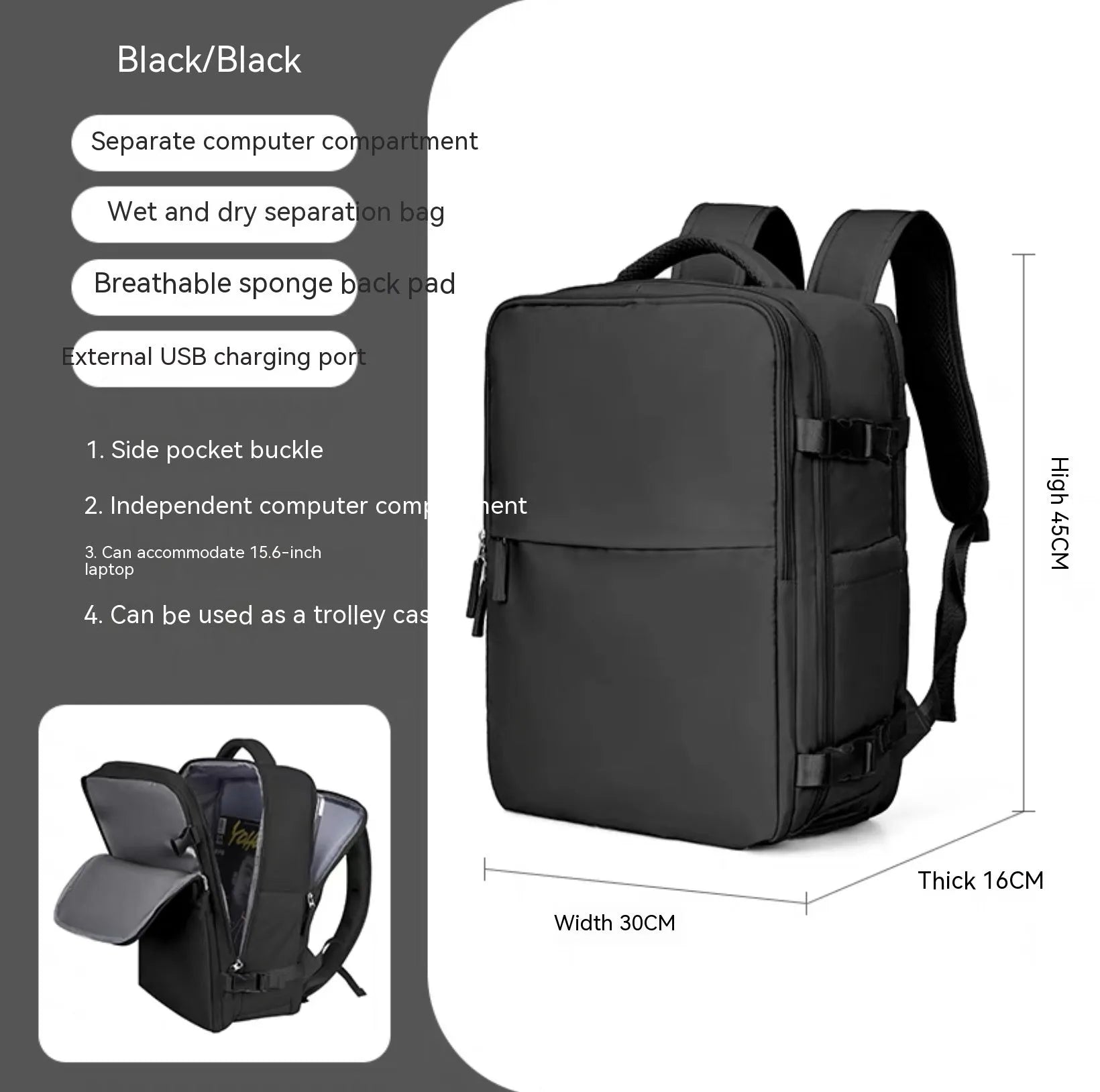 Waterproof nylon mummy backpack in multiple colour options showing large capacity travel bag