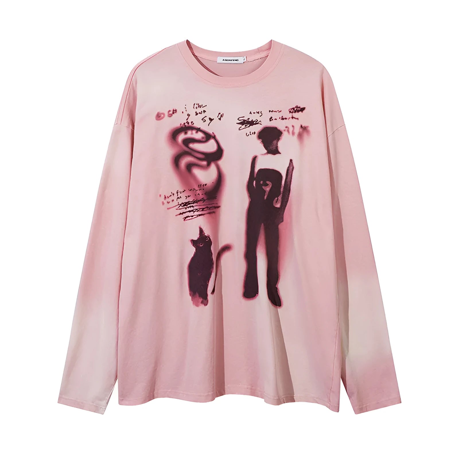 Cotton loose pullover top with drop shoulder sleeves and letter pattern in dark grey colour