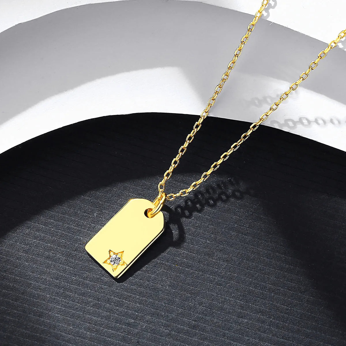 Square small hangtag necklace 925 sterling silver pendant women's cross chain geometric cold wind