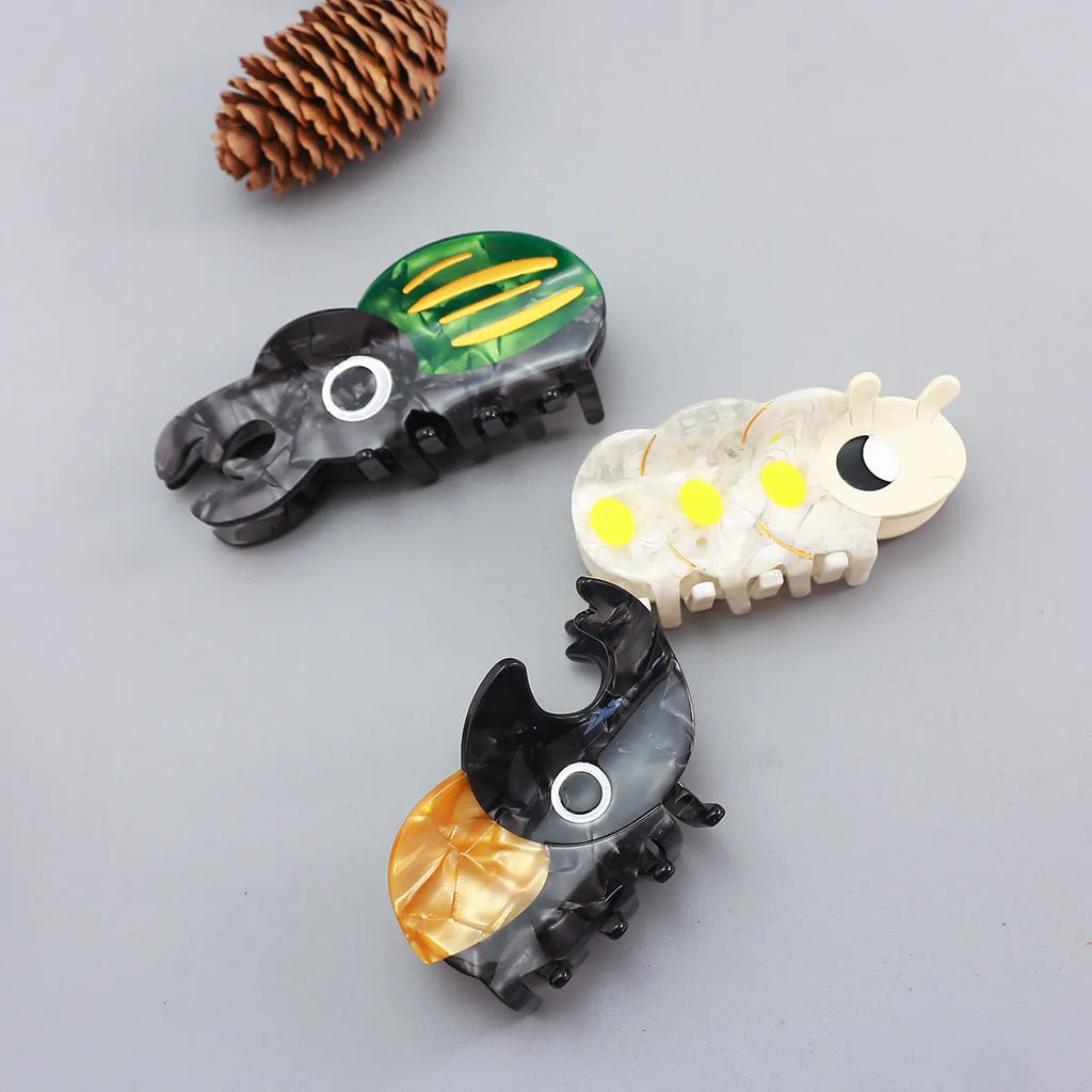 Handmade cellulose acetate beetle grip cartoon insect biology design green orange colour options