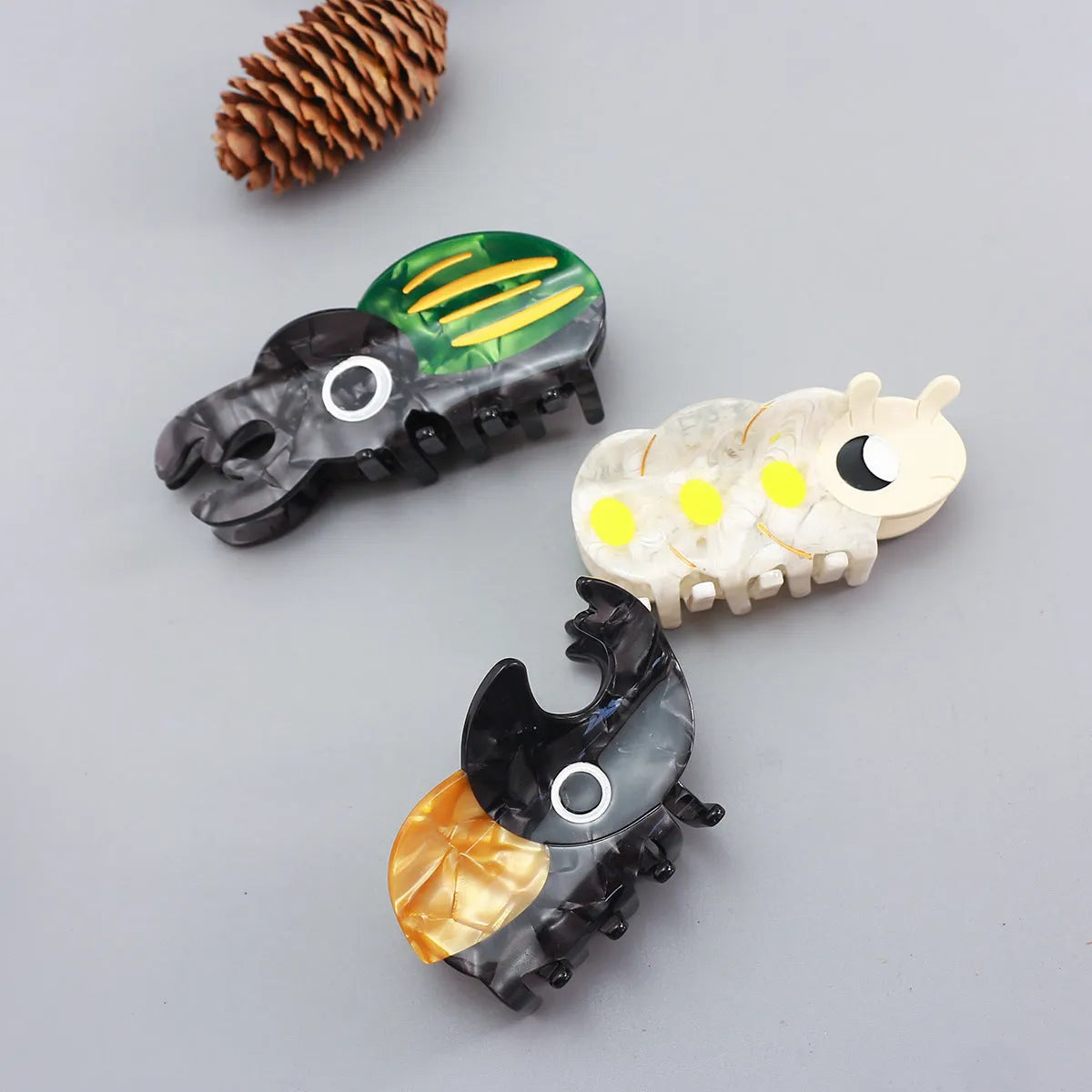 Handmade cellulose acetate beetle grip cartoon insect biology design green orange colour options