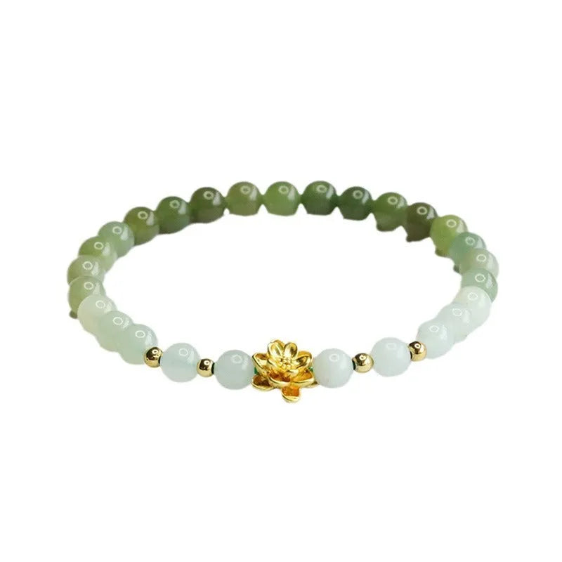 Hand-woven Hetian jade gradient bracelet with lotus beads, 17cm length
