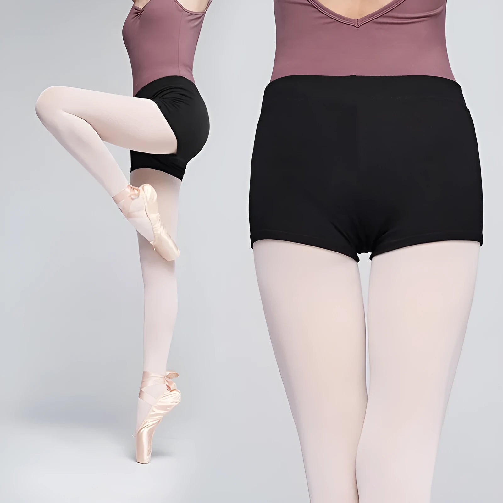 Black cotton ballet practice shorts for women's dance exercise and fitness