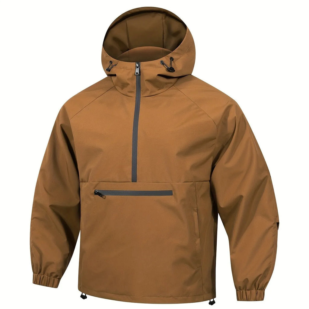 Men's Korean-style loose half-zip hooded jacket in corduroy fabric with rabbit fur composition