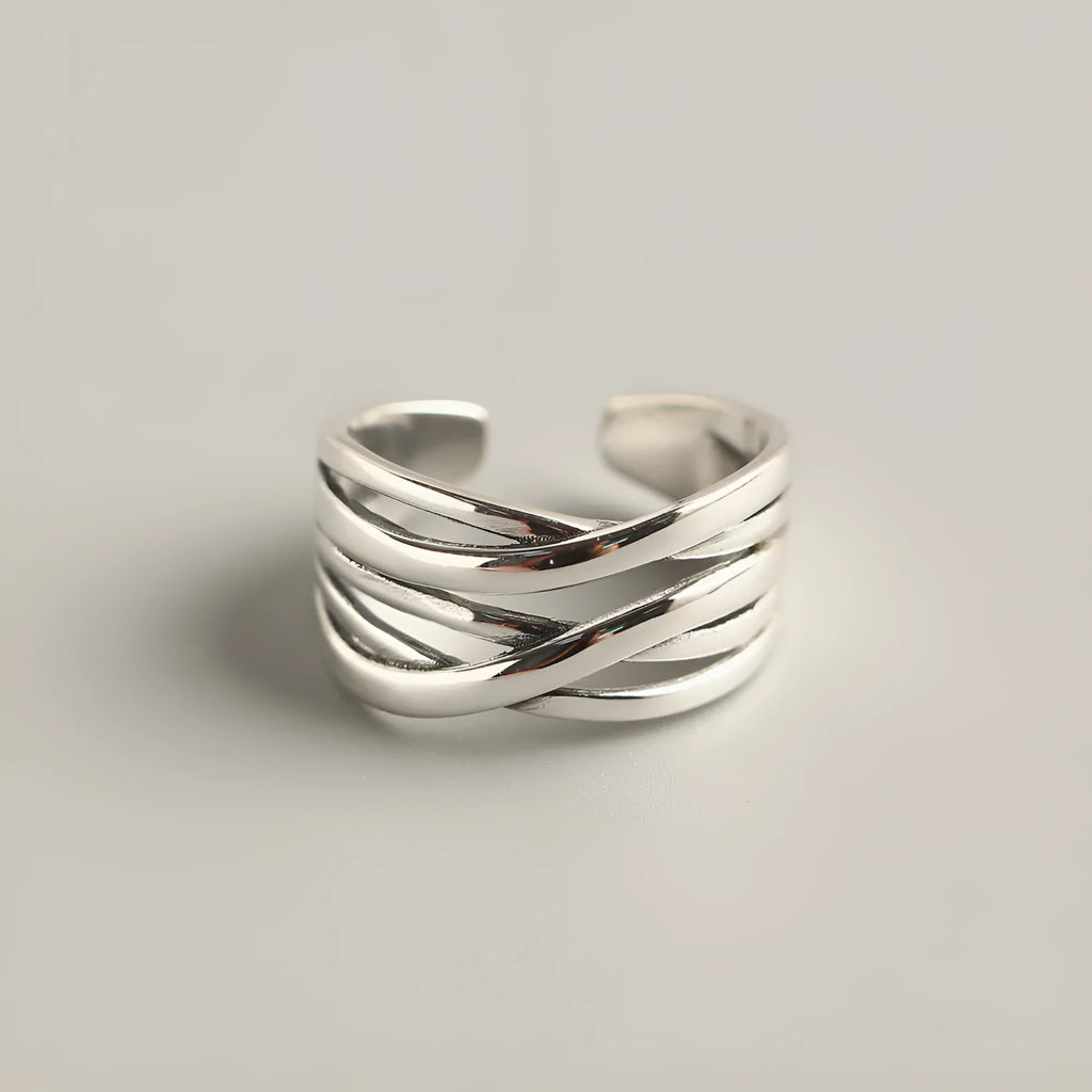 S925 sterling silver vintage weave ring for women in retro silver colour.