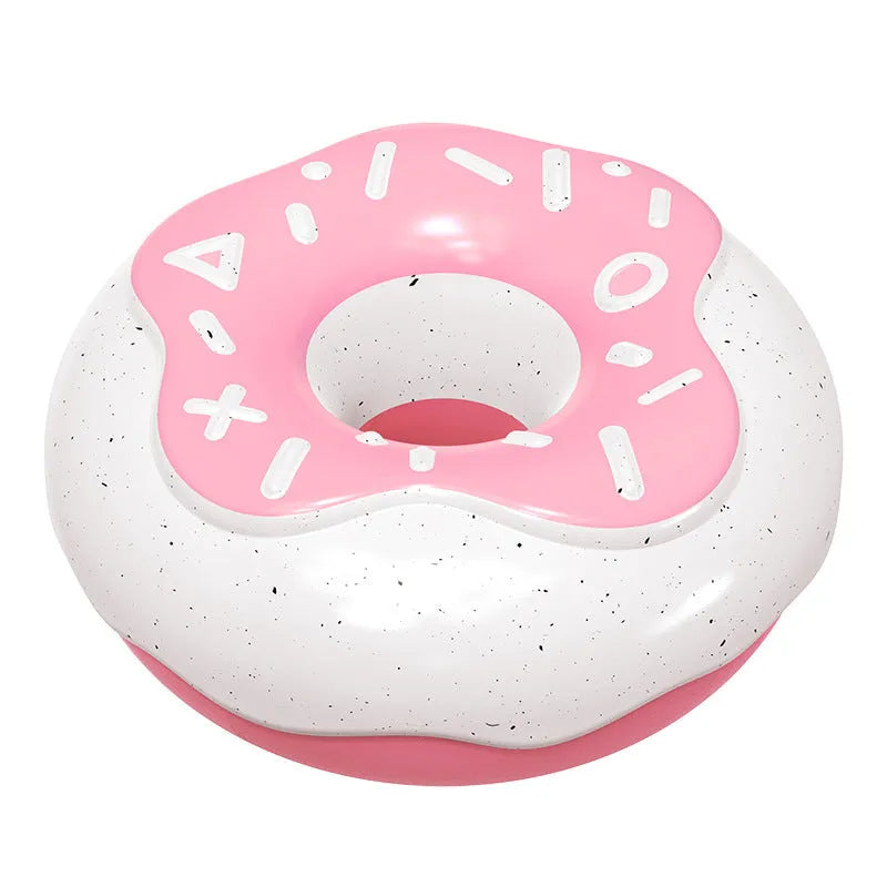 TPR rubber donut-shaped dog toy in pink, chocolate and yellow colours for molar teeth cleaning with sound feature