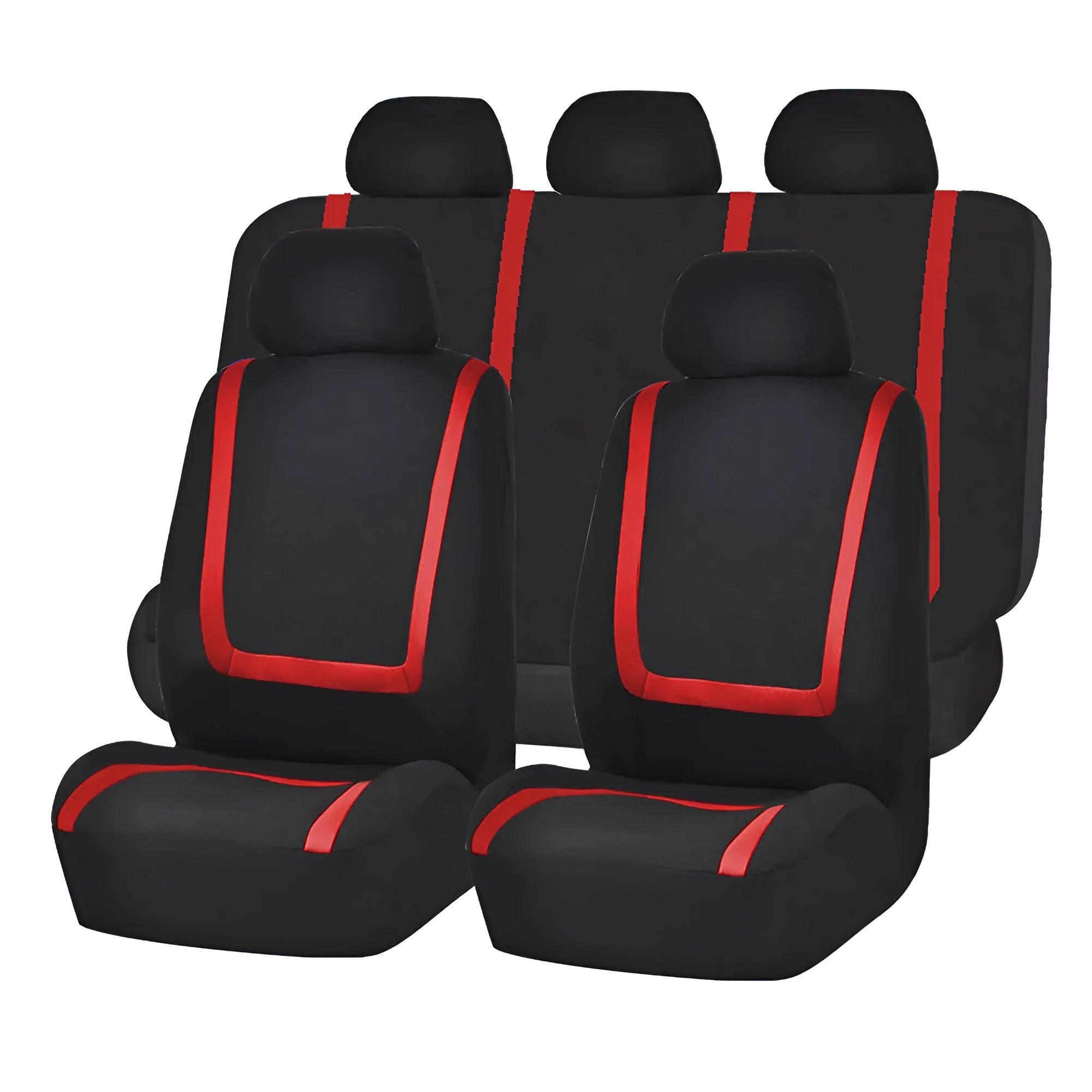 Universal car seat cover set showing fabric construction with headrest and seat protection